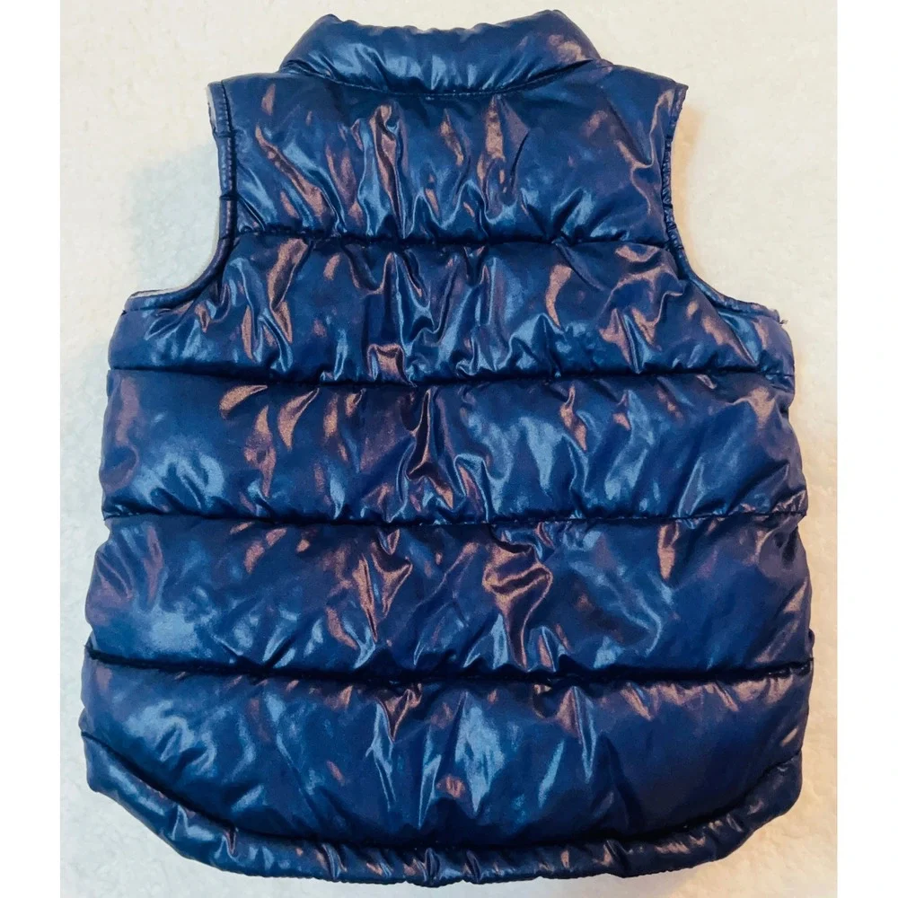 Old Navy Kids Navy Blue Glossy Puffer Vest Fleece Lined 18-24 Months